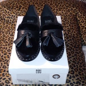 NWB Bibi Lou‎ Fur Top Studded Loafers Moccasins 6½